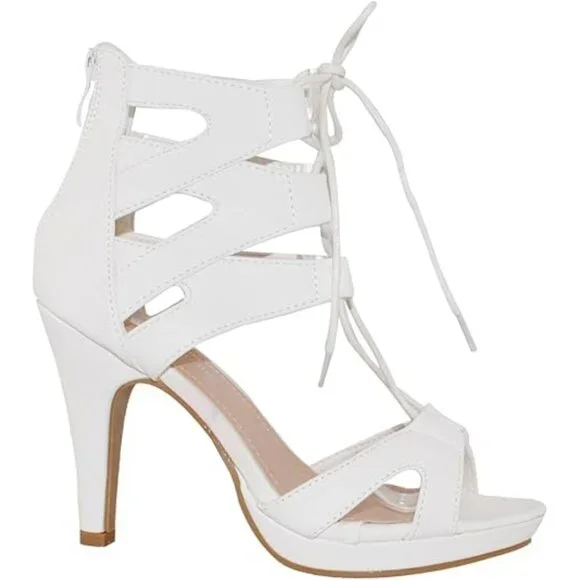 Top Moda Open Toe Lace Up Cut-Out Platform Sandals Gladiator Heel Nubuck Bootie - Picture 3 of 8